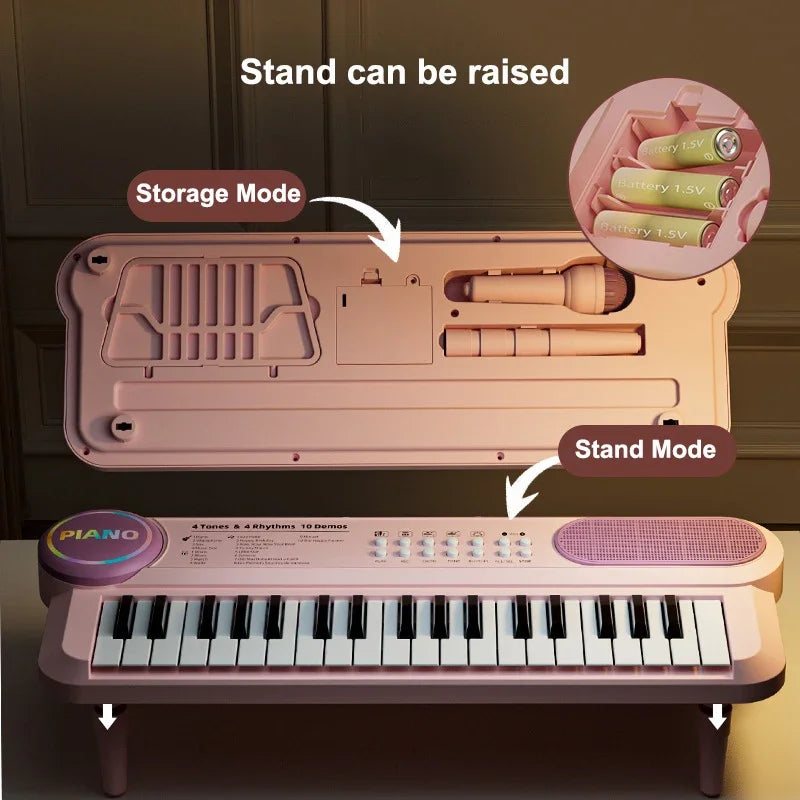 Kids Piano Keyboard 37-Key Multi-Functional Electronic Piano with Microphone Musical Instrument Educational Toy Children Gifts