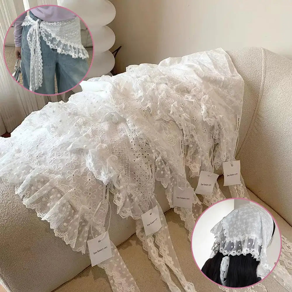 INS Style Triangular Lace Handkerchief Personalized Trendy Layering Of Small Aprons Soft Versatile Korean Headscarf Hair Scarves