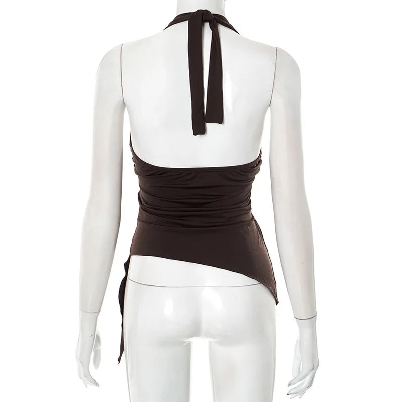 gestring Women Vest 2025 Summer New Solid Sleeveless V Neck Halter Cross Sexy Top Fashionable Slim Fit Short Ladies Tanks Camis
