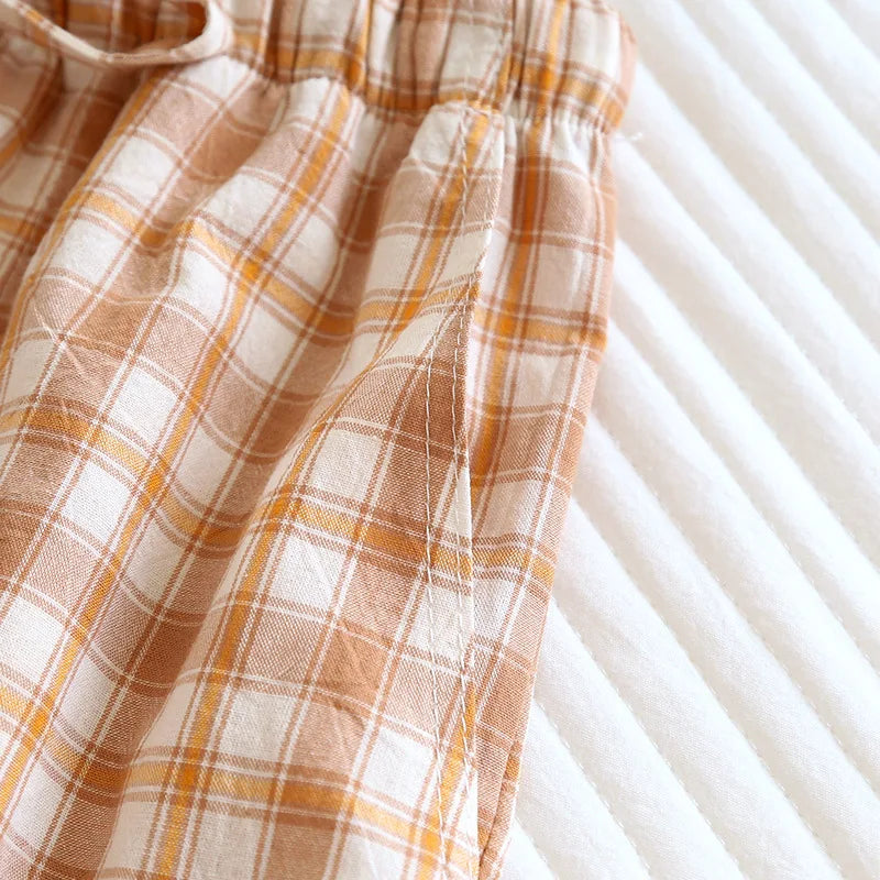 Summer Thin Loose Fit Women's Home Shorts Cotton Plaid Design Multi Colors Sleepwear Beach and Casual Wear Short Pants