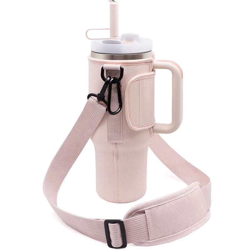 Water Bottle Carrier Bag Compatible with 40oz Tumbler with Handle, Water Bottle Holder with Adjustable Shoulder Strap