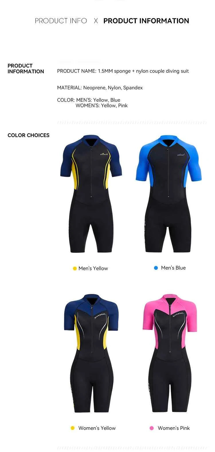 Men Women New Couple Diving Suit One-piece Sunscreen Swimsuit Short-sleeved Shorts 1.5mm Snorkeling Surfing Warm Shorty Wetsuit