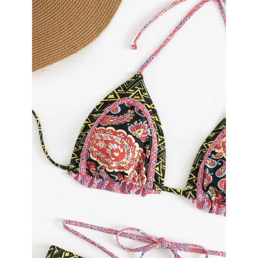 5 Colors Sexy Printed Halter Frilled Bikini Women Swimwear Female Swimsuit Two-pieces Bikini set Bather Bathing Suit Swim V4651