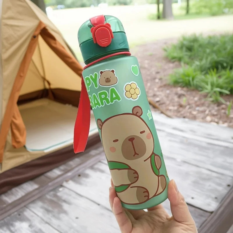 750mL Cute Cartoon Capybara Water Bottle Leakproof Plastic Straw Cup Portable Outdoor Travel Large Capacity Sports Water Bottle