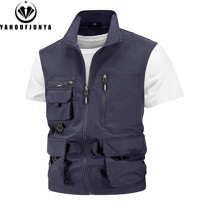 2024 Summer Men Sleeveless Fishing Tool Webbed Breathable Vest Men Many Pocket Outdoors Camping Thin Lightweight Loose Vest Male