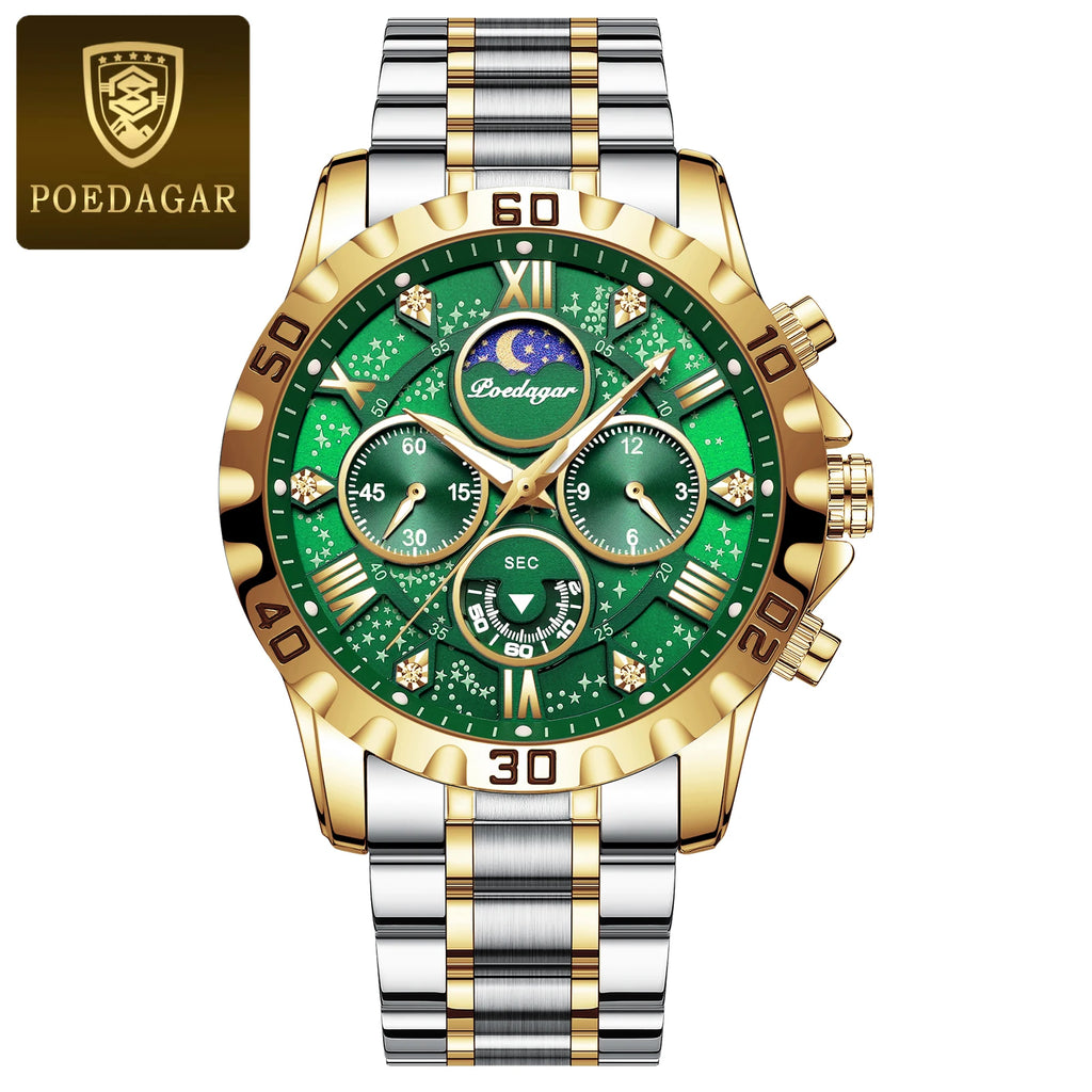 POEDAGAR Luxury Fashion Man Watch Waterproof Luminous Chronograph Men Watch Stainless Steel Sports Military Quartz Men's Watches