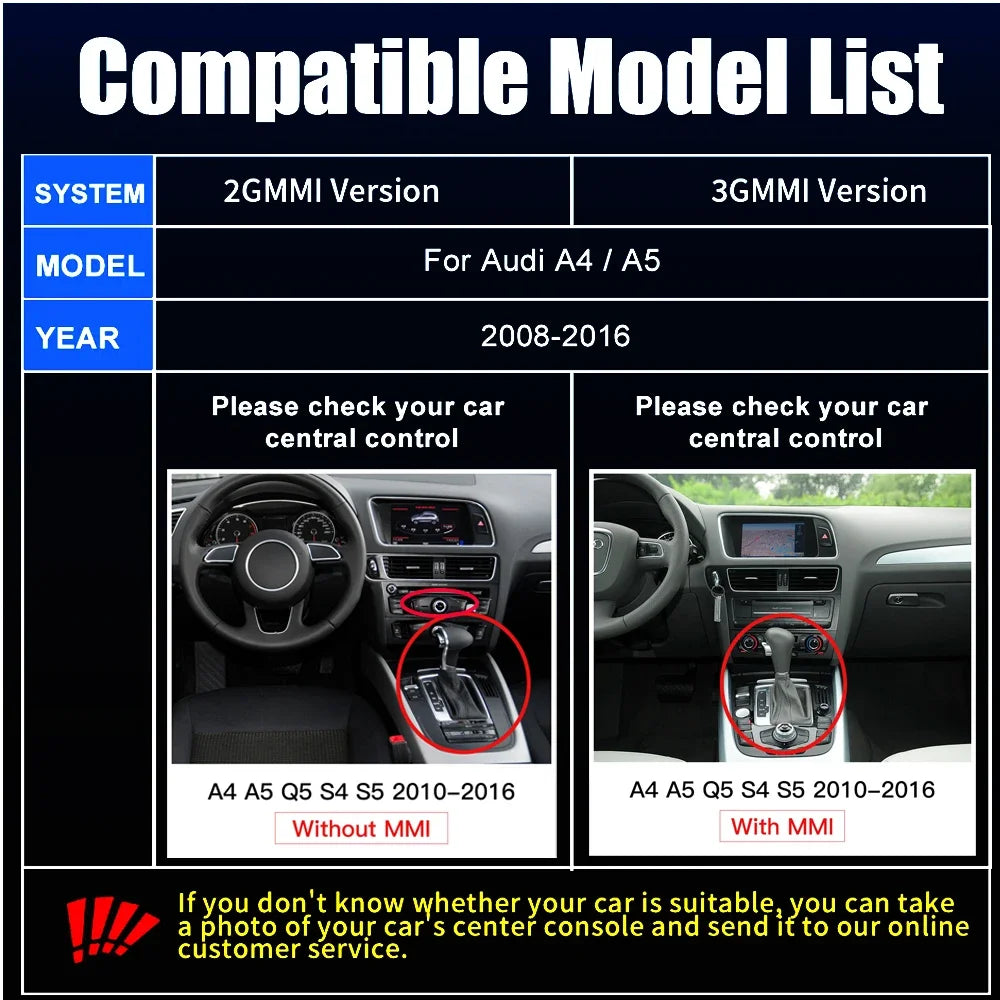 AUTOABC For Audi A4 B8 A5 Q5 S5 2009-2015 Wireless CarPlay Android Auto with mmi 3g with AirPlay Rearview Camera Mirror link