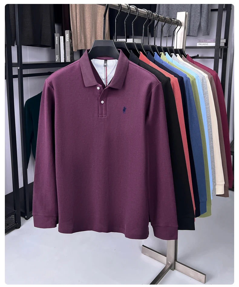 100% cotton high-end brand long sleeve polo shirt new Paul pony embroidery luxury comfort men's business leisure lapel T-shirt