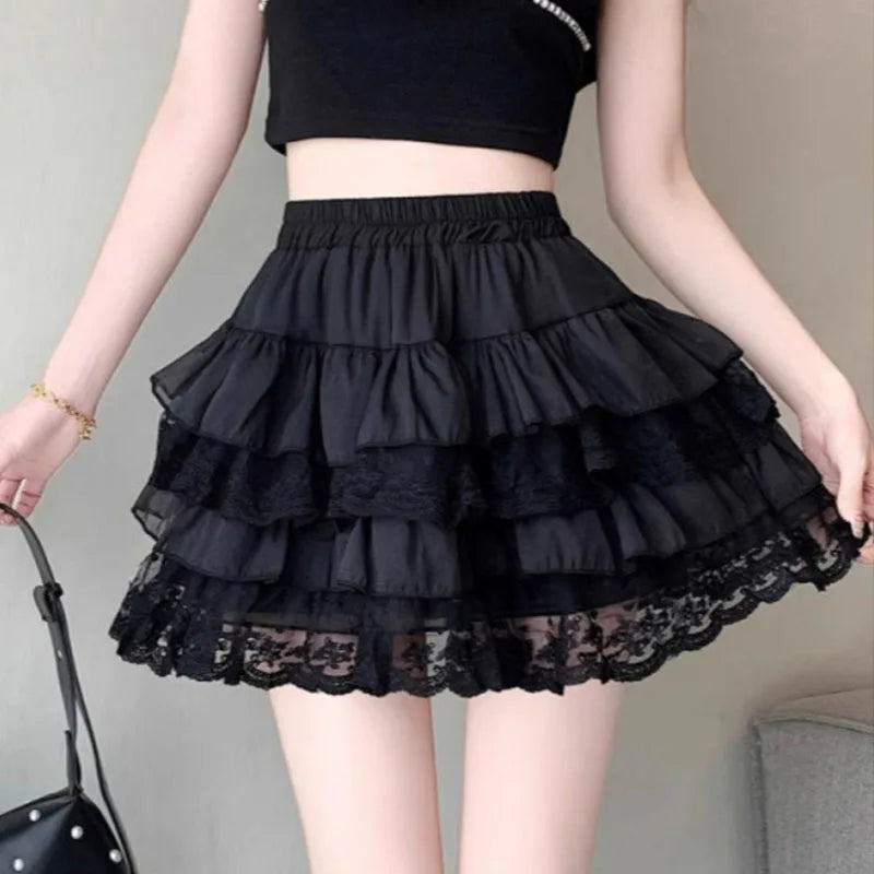 Short skirt white lace cake skirt skirt skirt female summer high waist thin a line skirt princess puffy skirt