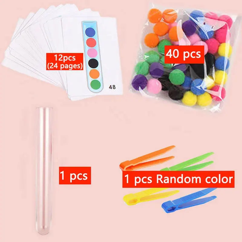 Color Sorting Toy Rainbow Plush Ball Matching Set Preschool Math Counting Kids Educational Stacking Matching Games