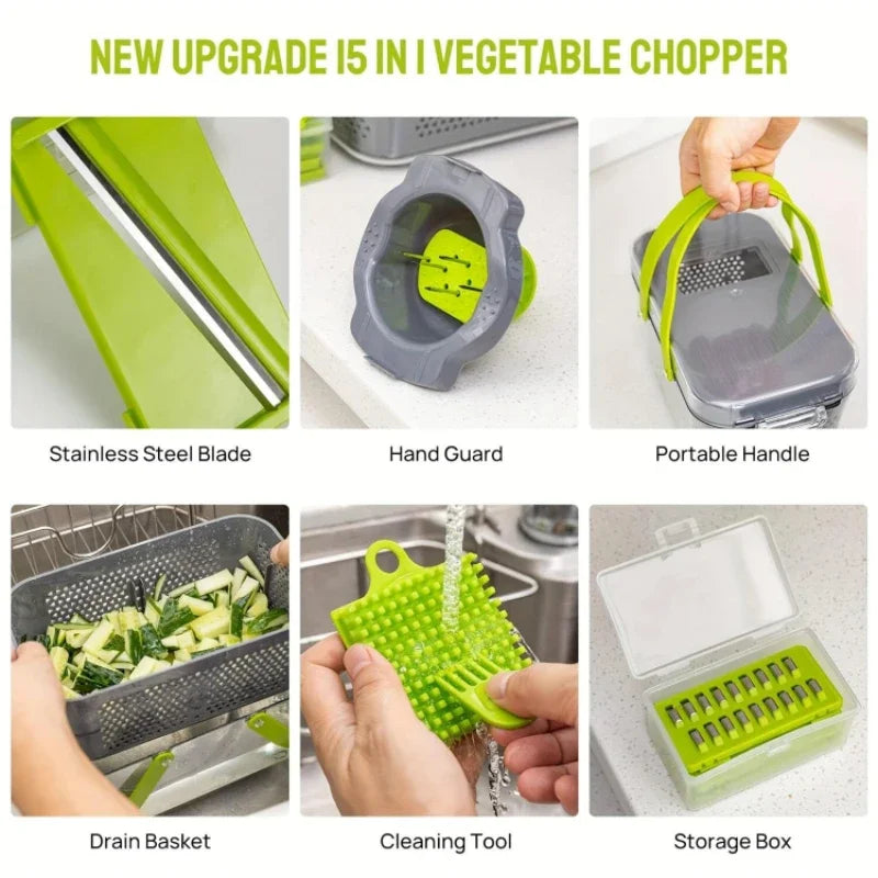 22 In 1 Multifunction Vegetable Chopper Mandoline Slicer Onion Dicer Food Grater With Drain Basket Container Kitchen Accessories
