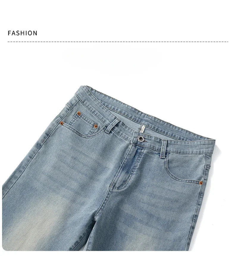 Men's Summer Thin Comfortable Jeans, Fashionable and Breathable Business Straight Pants, Loose Retro Casual Denim Trousers