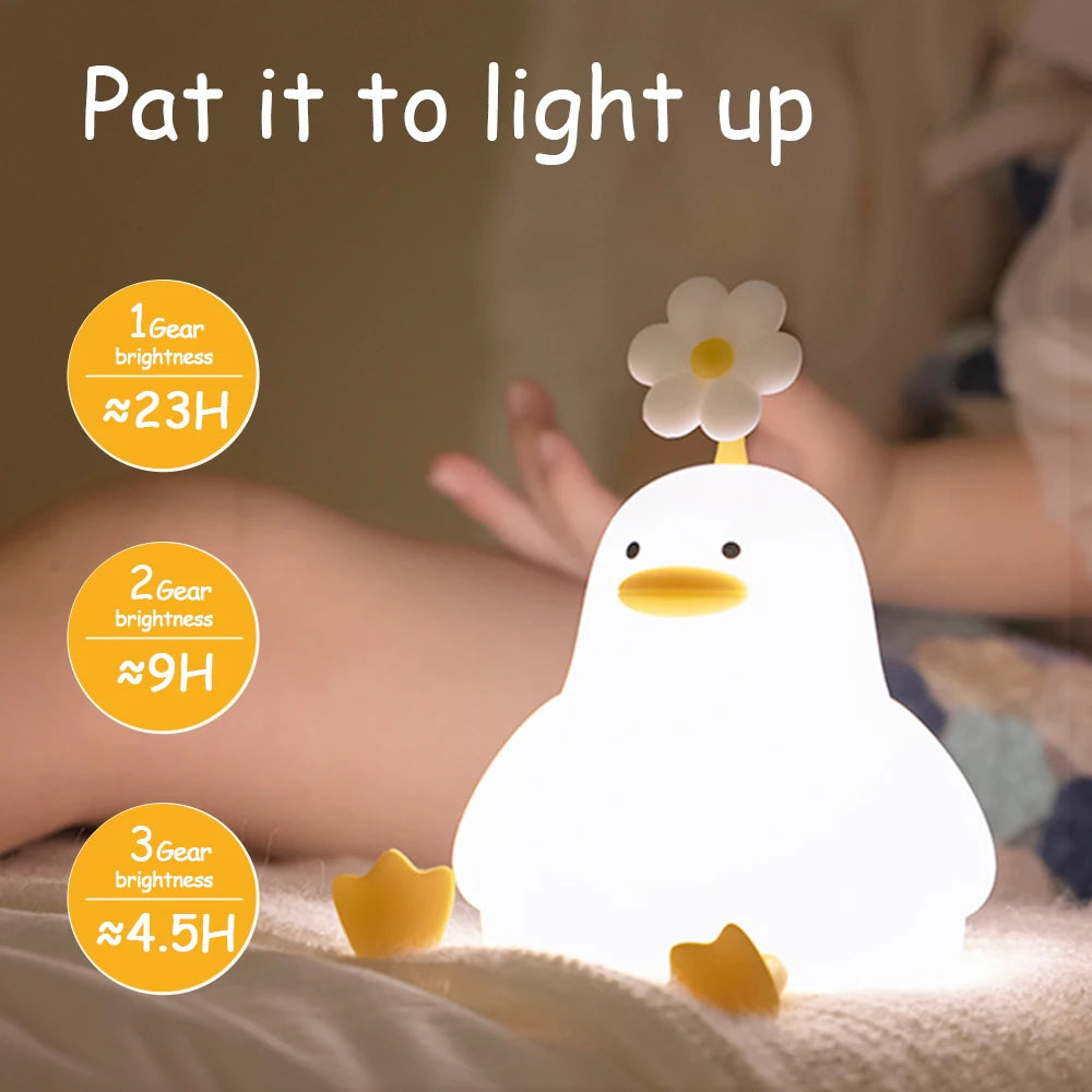 LED Night Light Cute Duck Cartoon Animals Silicone Lamp for Children Kid Touch Sensor Timing USB Rechargeable for Birthday Gifts