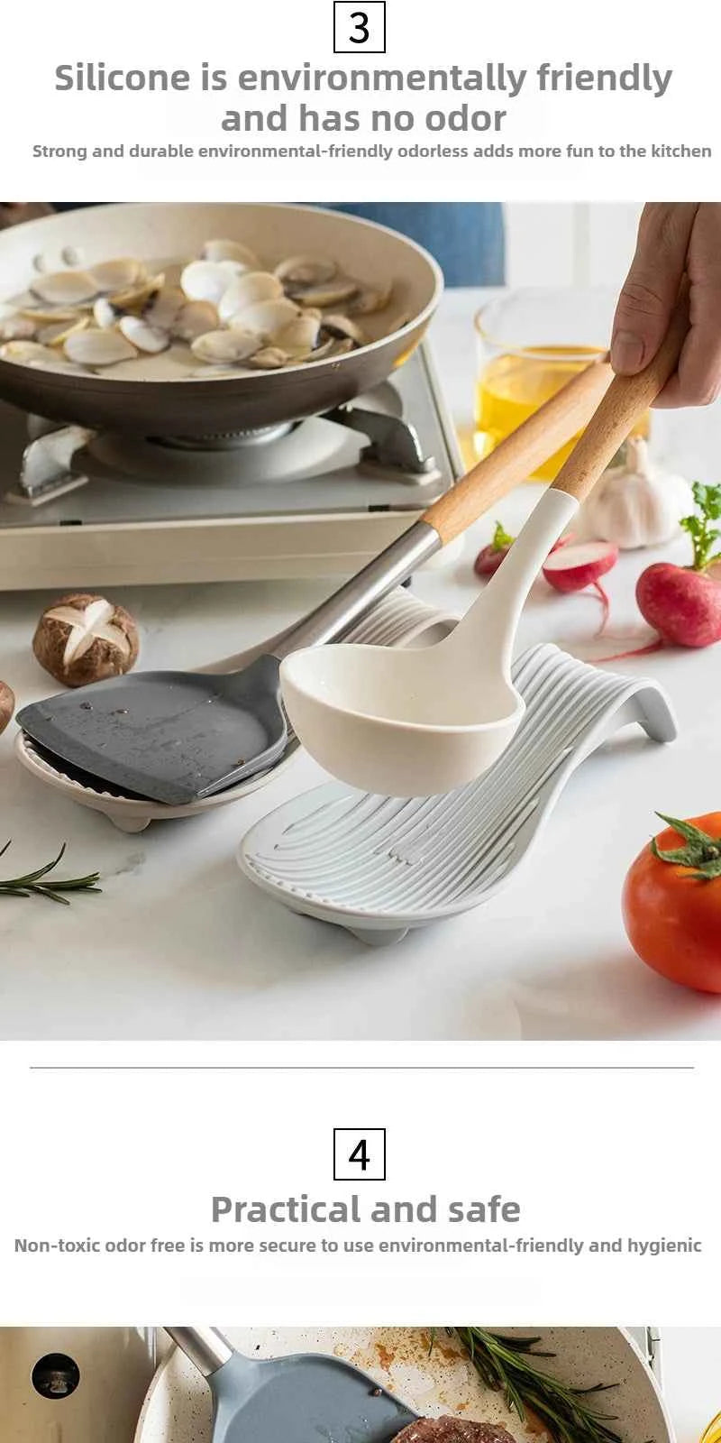 Silicone Kitchenware Tray, Kitchen Spatula, Soup Spoon, Silicone Spoon Holder, Household Thick Insulated Silicone Spoon Pad