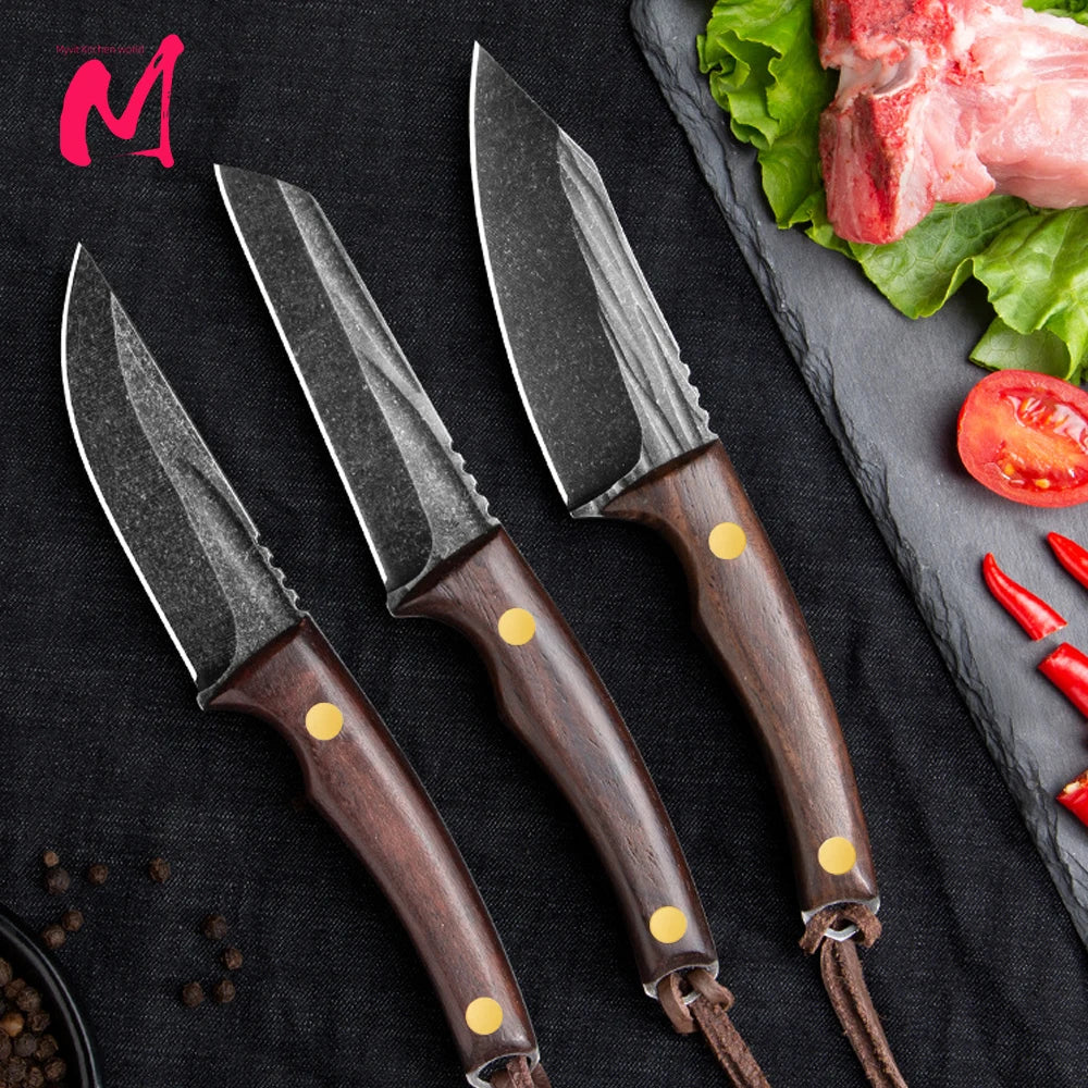 Handmade Forged Knife 4inch High Carbon Steel Mongolia Paring Knife Boning Knifes  Meat Cleaver Butcher Knife Chef Knife
