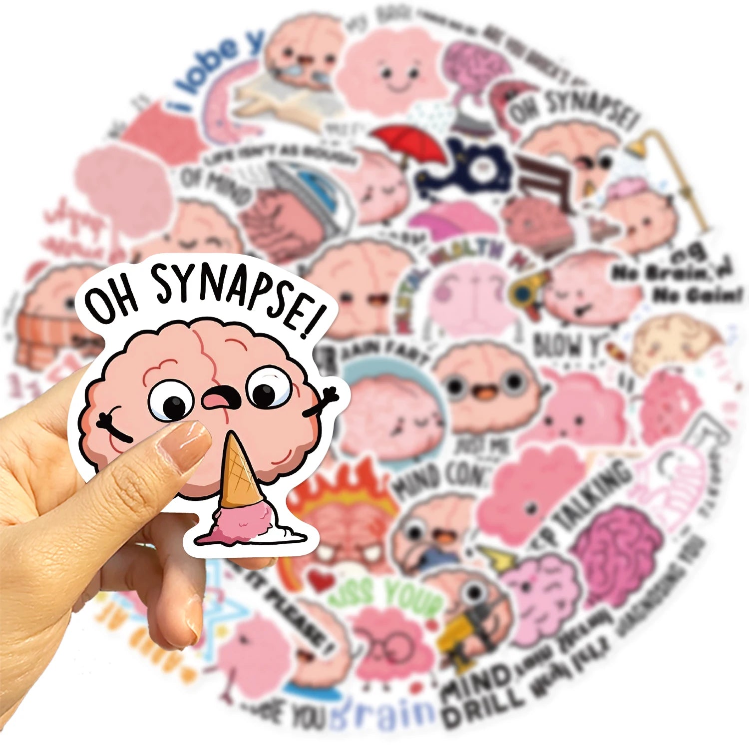 50PCS Funny Brain Pink Stickers DIY Diary Laptop Luggage Skateboard Graffiti Decal Fun Children’s Classic Toy