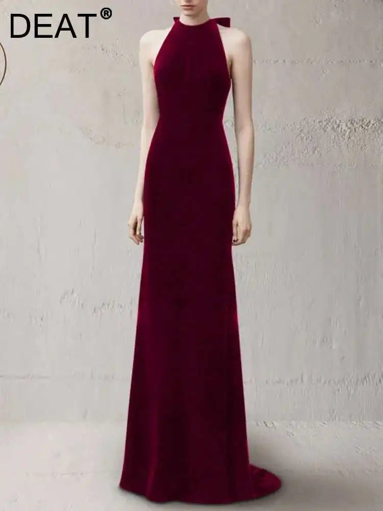 DEAT Elegant Dress Bowknot Ribbon Backless Zip Sleeveless Mermaid Women's Evening Party Dresses 2026 Spring New Fashion 35Z1299