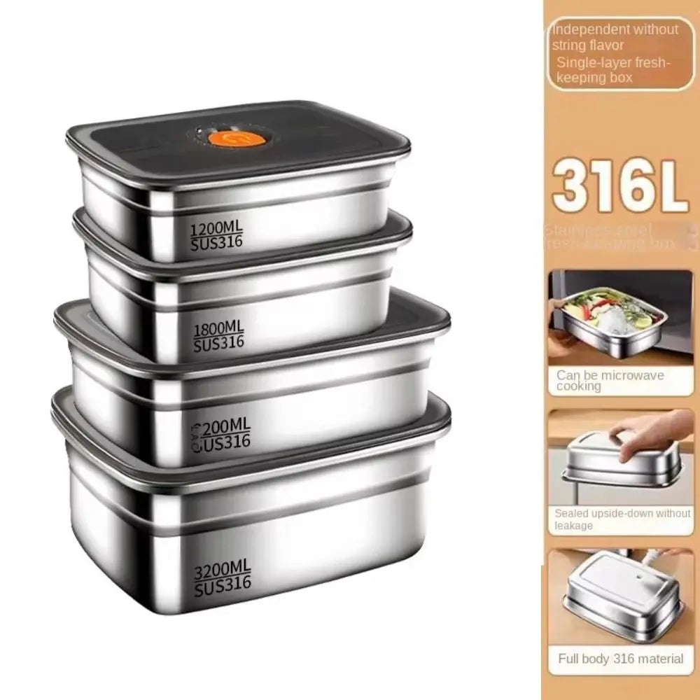 Stainless Steel Camping Lunch Box Large Capacity Refrigerator Freezer Storage Box Sealed Microwave Suitable Leak-proof Box