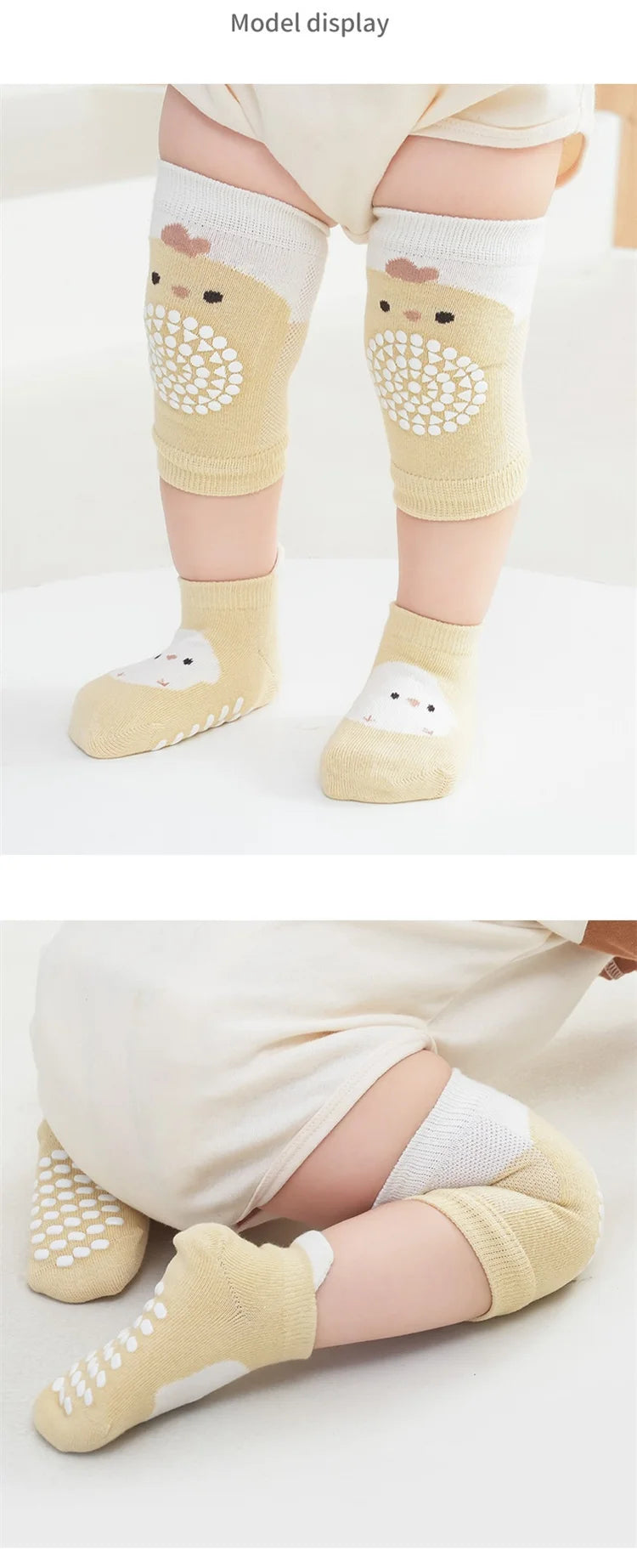 Kids Baby Anti-slip Cartoon Knee Pads Socks Sets Thin Cotton Mesh Crawling Knit Knee Pads Infant Toddler Floor Socks For 0-3 Yrs