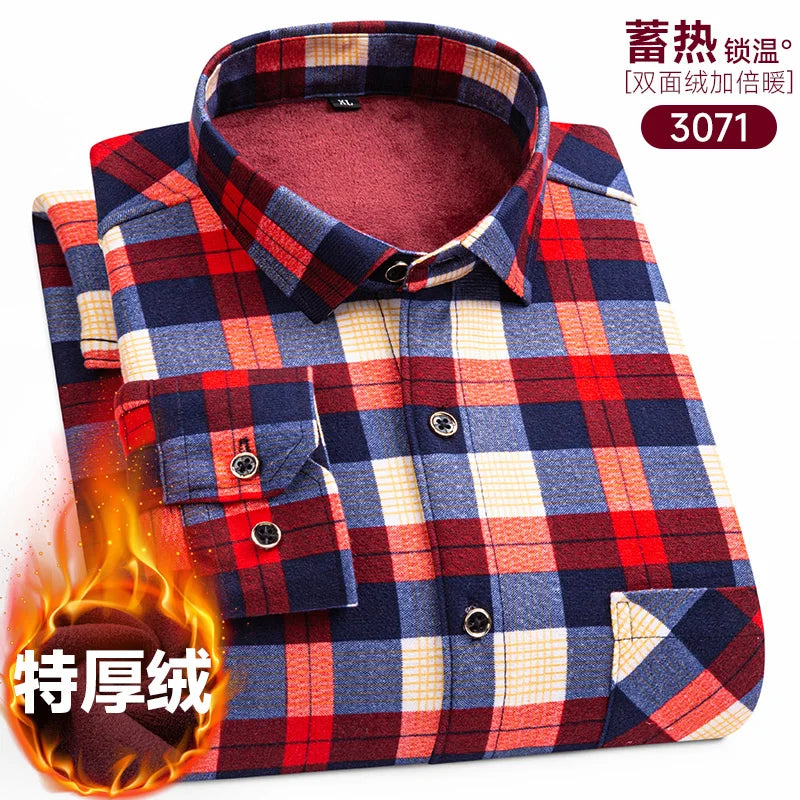 Men's long-sleeved shirt with fleece thickened warm autumn and winter plus size 8XL9XL slim casual plaid everything comfortable