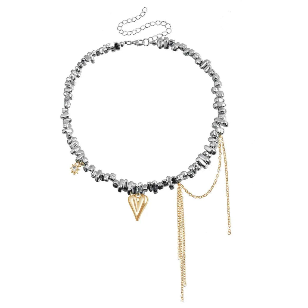 Y2K Heart Beaded Necklace Women Boho Crystal Class Gravel Clavicle Chain Cool Y2K Choker Exquisite Fashion Jewelry