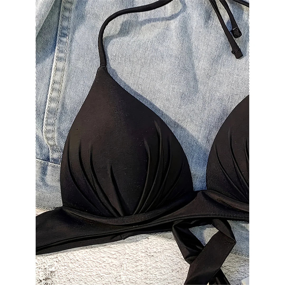 XS - XL New Sexy Push Up Bra Cup Halter Bikini Top Female Swimsuit Women Swimwear Bather Bathing Suit Swim Solid Beach Top V7019