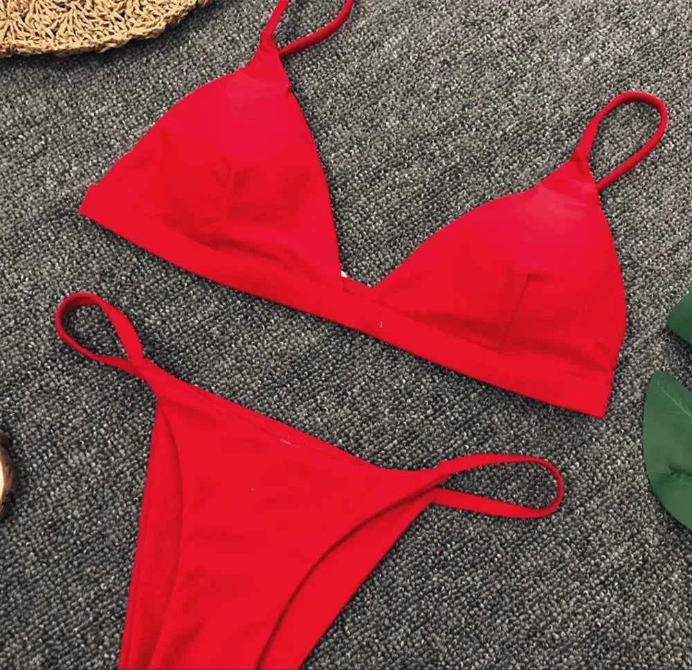 Bikini 2025 New Women's Split Solid Color Adjustable Size Swimsuit