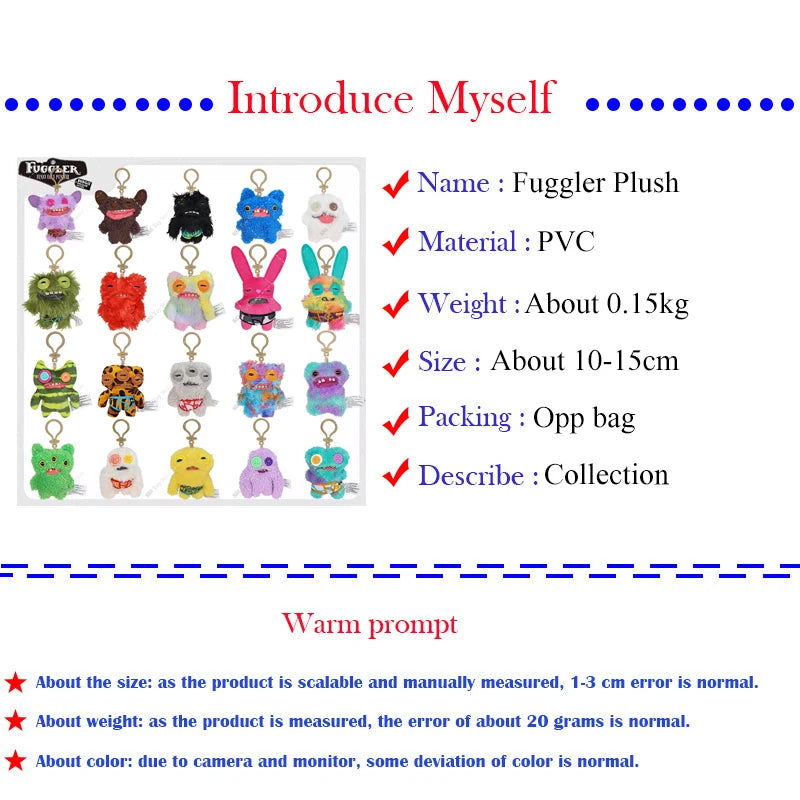 Original Fuggler Plush Keychain Ugly Monster Screech Munch Rabid Rabbit Wide Eyed Weirdo Annoyed Alien Stuffed Peluche Toys