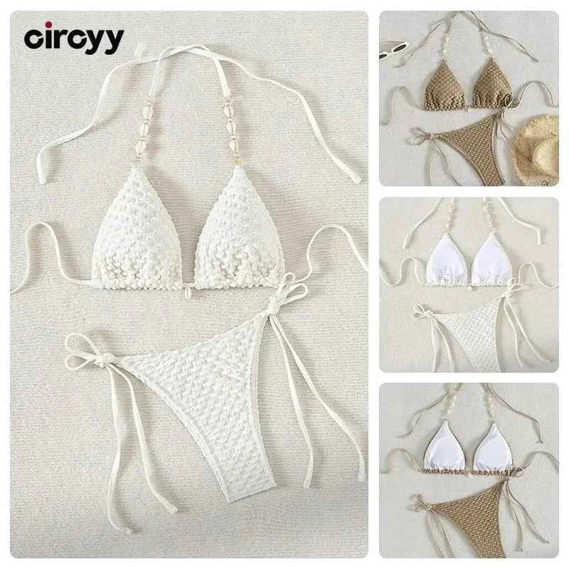 Circyy Sexy Bikini Set Women Swimsuit Two-Piece Swimwear Chic Decoration Halter Lace Up Backless Bathing 2026 Fashion Beachwear