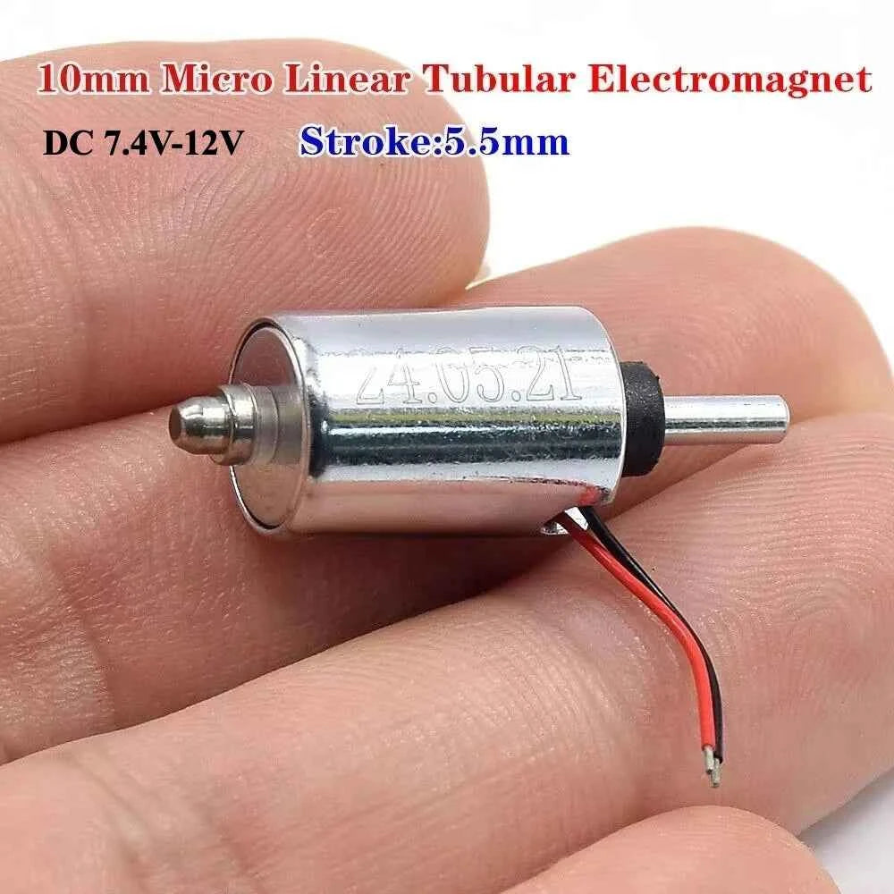 DC 7.4V 9V 12V Mini Round 10MM Cylinder Suction Push-Pull Type Linear Solenoid Electromagnet Stroke 5.5mm DIY Fingerprint Lock