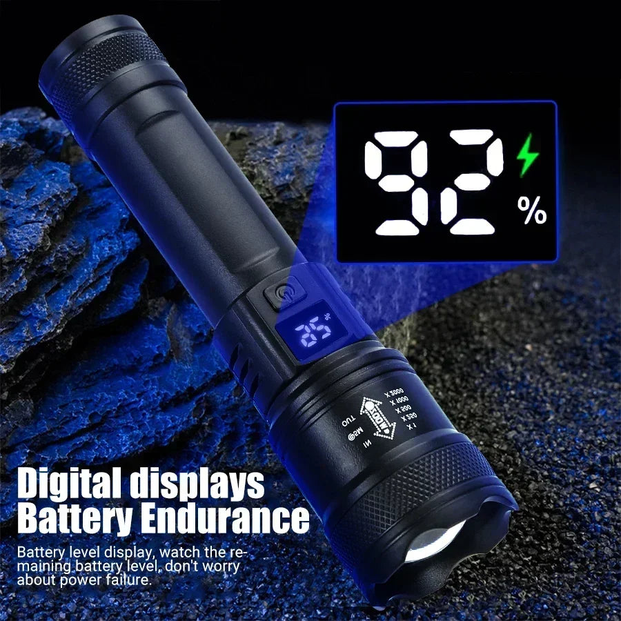 3000000LM Super Bright Flashlight Built-in Battery Rechargeable LED Flashlights High Power Torch Lamp for Camping Lantern