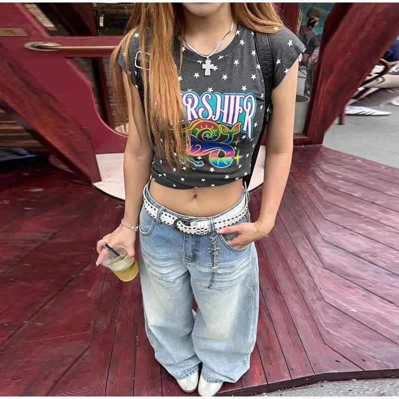Women's Jeans Vintage Printed High Waist Zipper Pockets Straight Leg Trousers Female 2026 Spring Fashion Woman Clothes Outwears