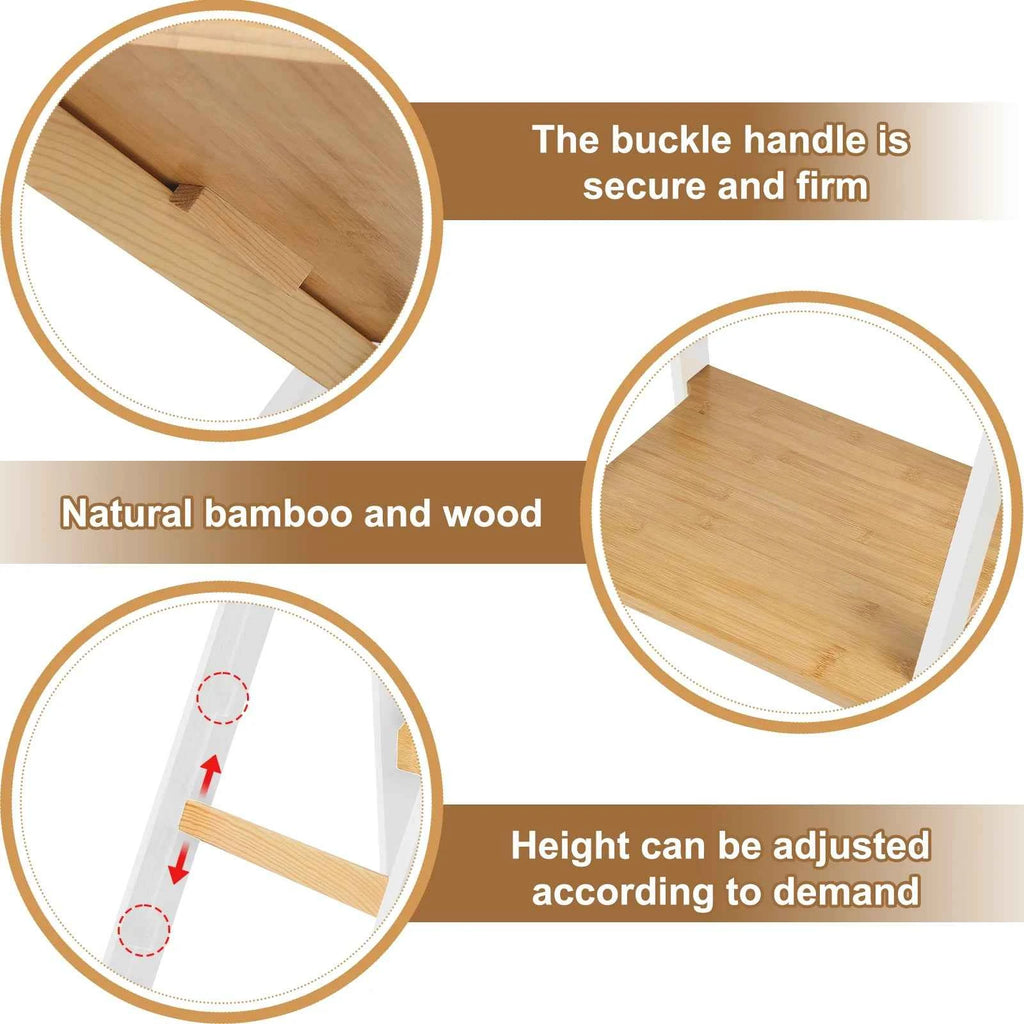 Foldable Montessori Tower, height adjustable on 3 levels, easy to assemble, Montessori bamboo observation tower, black/white