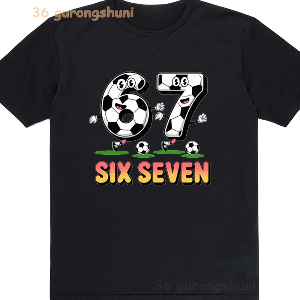 Children 67 print Clothes Kids black T Shirt For Boys Shirts baby T-shirts 6 7 summer Tops For Girl clothing boy Short Sleeve