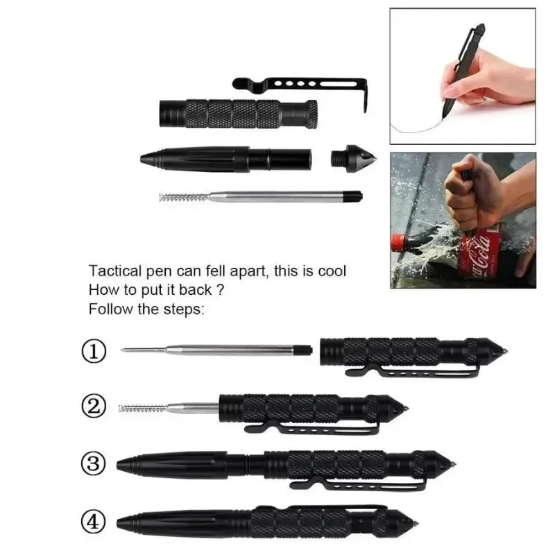 Tactical Pen Self Defense Multifunction Emergency Survival Tool Glass Breaker Tungsten Steel Writing Pen Outdoor Rescue Escape