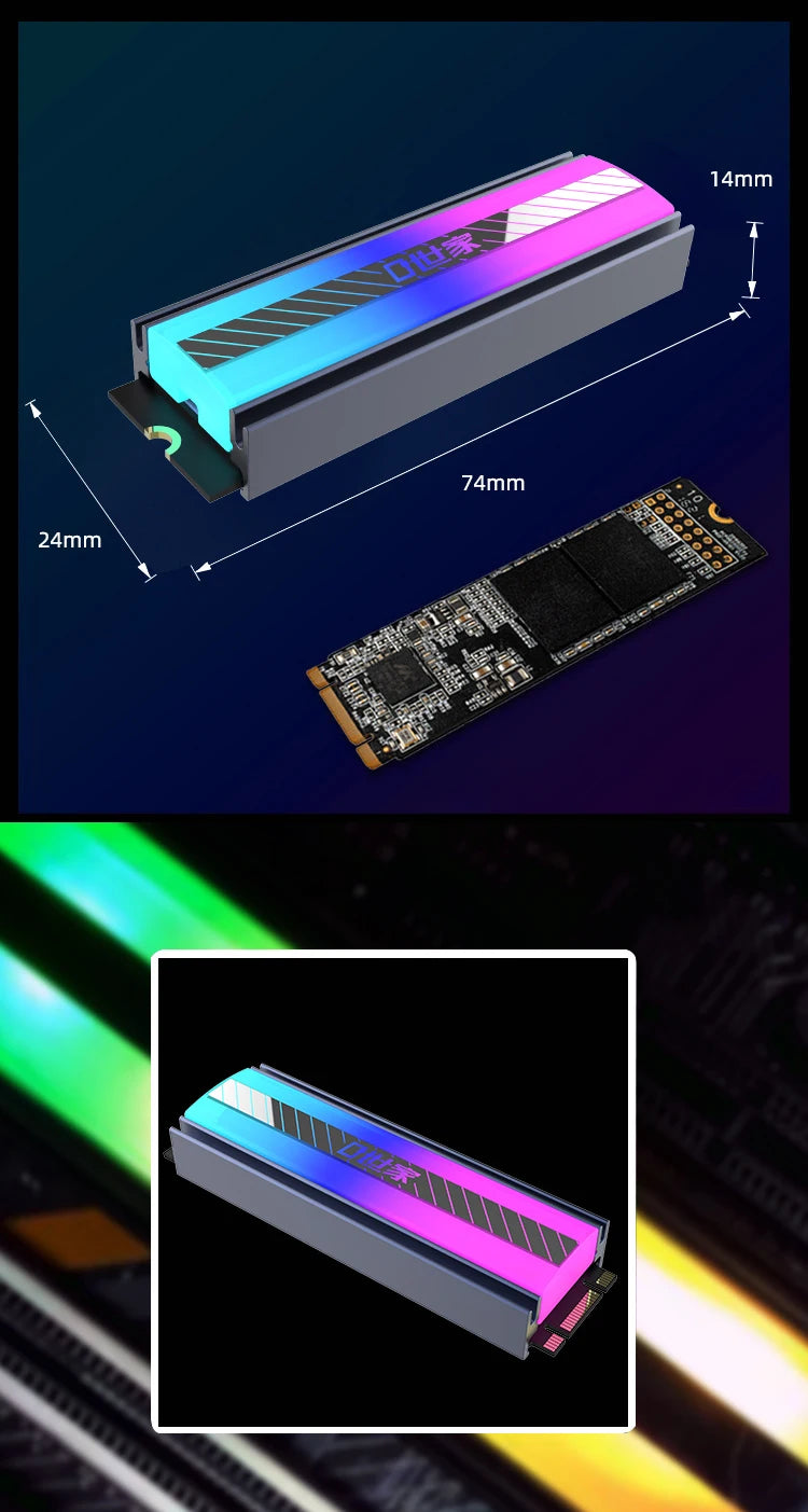 TEUCER M.2 NVME SSD Heatsink 5V 3Pin ARGB Colored Lights 2280 Solid State Drive Cooler