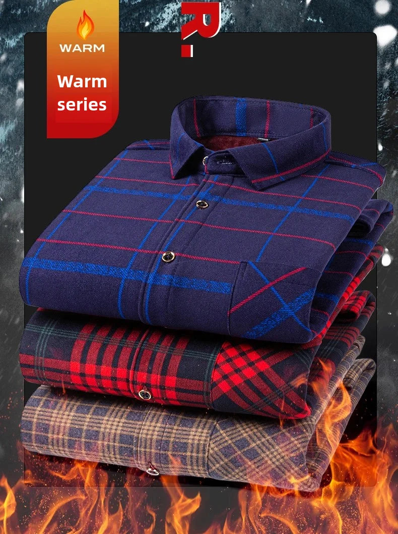 Men's long-sleeved shirt with fleece thickened warm autumn and winter plus size 8XL9XL slim casual plaid everything comfortable