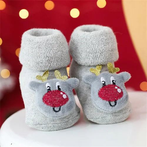 0-3Y Kids Christmas Anti-slip Long Socks For Girls Boys Winter Newborn Cotton Stocking Terry Thick Warm New Children Floor Sock