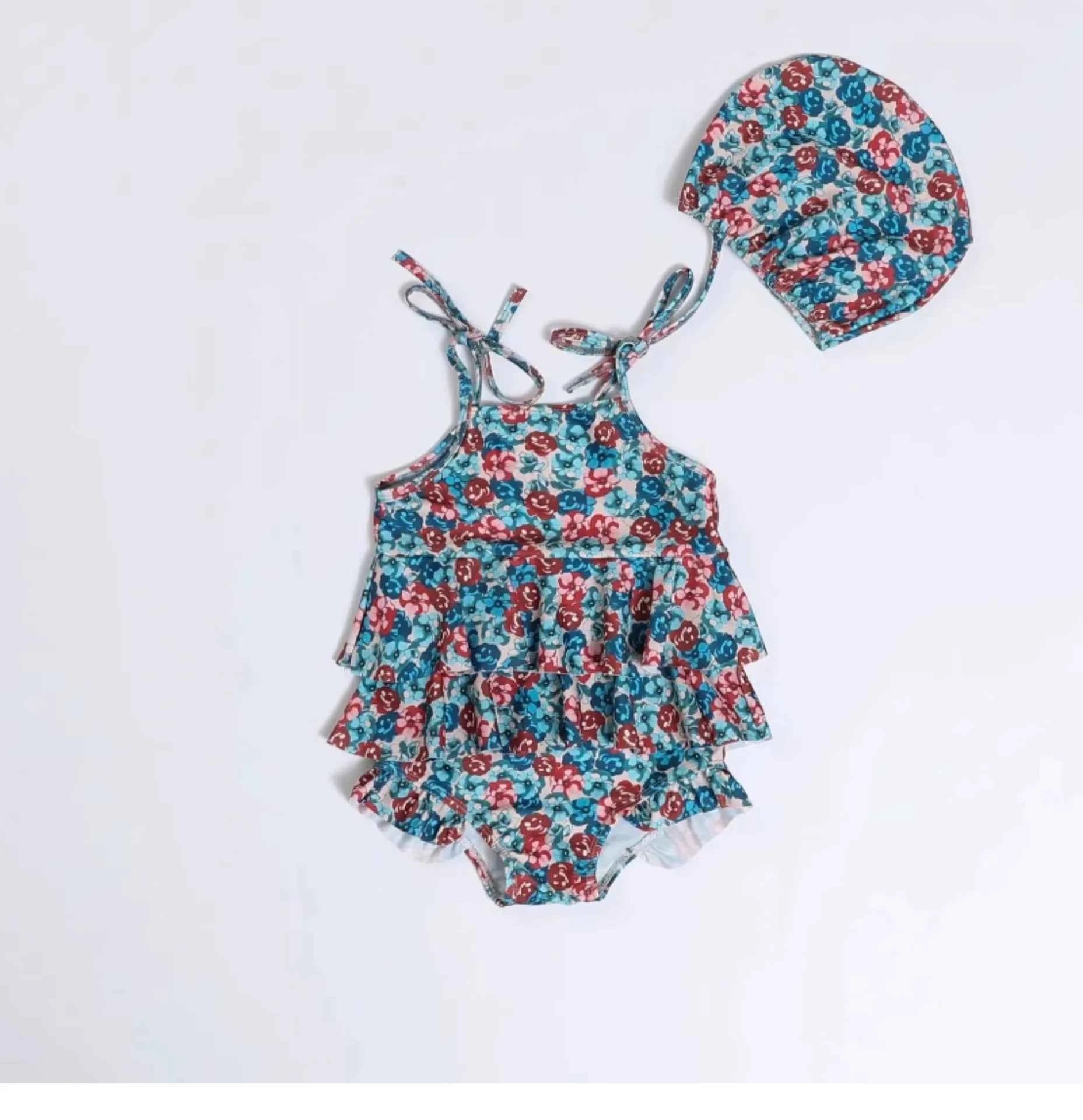 Kids Swimwear for Girl New Summer Baby Girls Cute Cherry Floral Swimsuit Set Long Sleeves/Sling Sunscreen Swimsuit Bikini H503