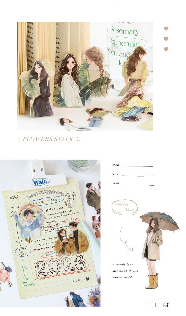 Yoofun 30pcs/lot Cute Girl's Happy Life Character Journaling Sticker Material Scrapbooking Planner Diary  Decor Labels