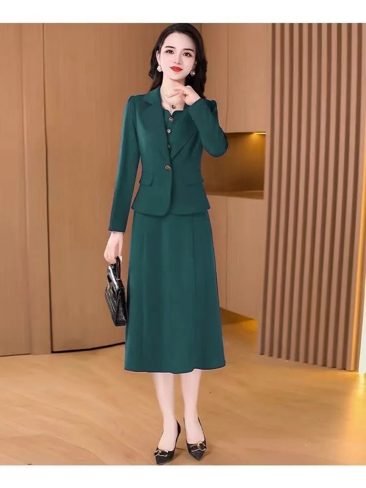 Fashionable Red Two-Piece Set Korean Japanese Style Women's Dress Suit Autumn Spring Lightweight Polyester Commute Style