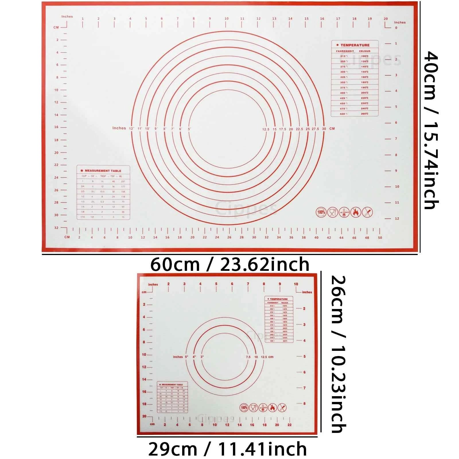 Silicone Pastry Mat with Measurements, 16x24Inch Large Non Stick Non Slip Baking Mat for Rolling Dough, Pizza Pie Crust Fondant