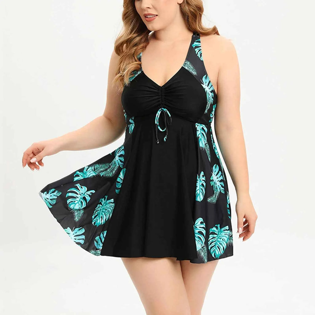 Split Swimsuit For Womens Conservative Big Flower Oversize Tankini Set Summer Beachwears Ladies Swimsuits With Neck Straps