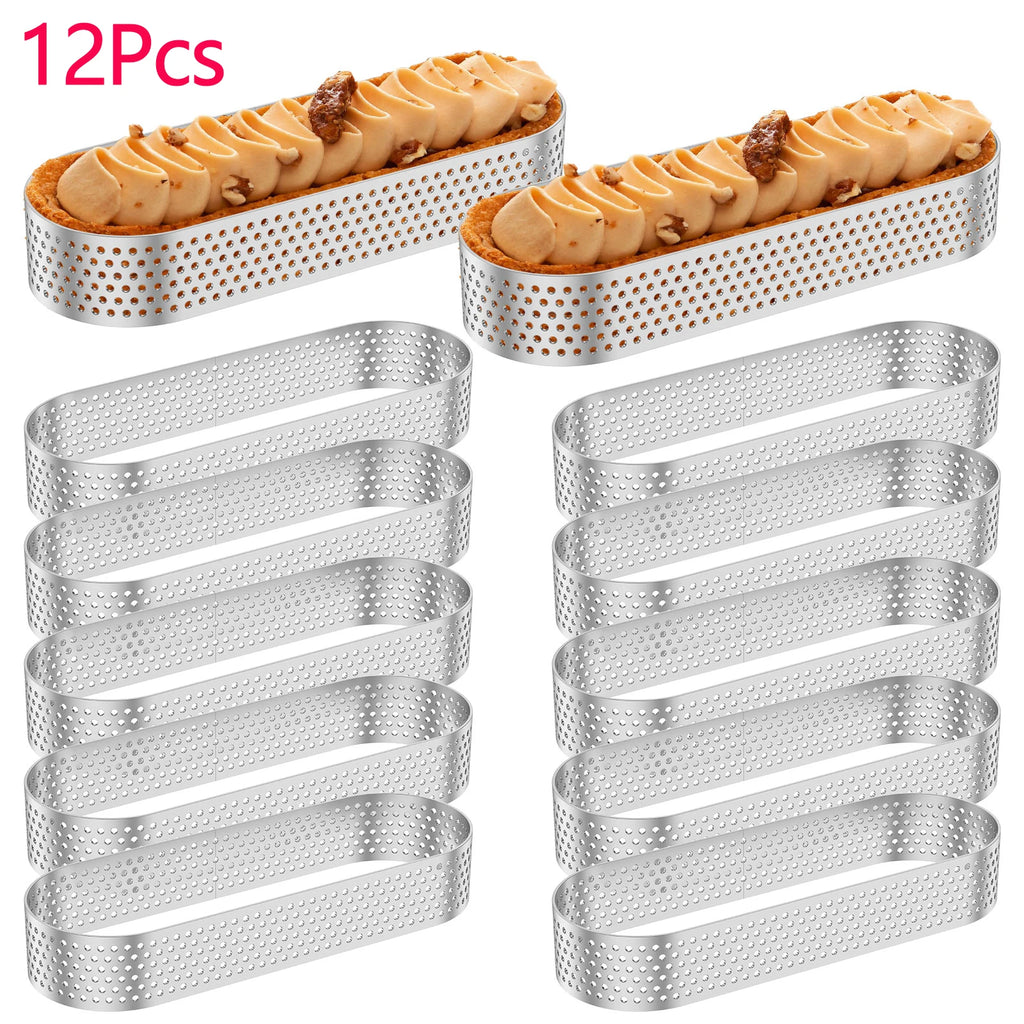 12Pcs Oval Muffin Tart Rings Stainless Steel Porous Tart Ring Perforated Cake Mousse Mold Cookies Cutter Pastry Quiche Mold Tool