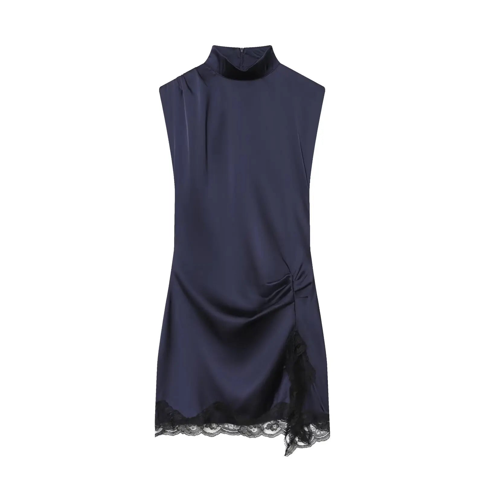 BSAY Satin dresses women's clothing fashion back zip hem lace patchwork slit sexy nightclub mini dress chic French Evening