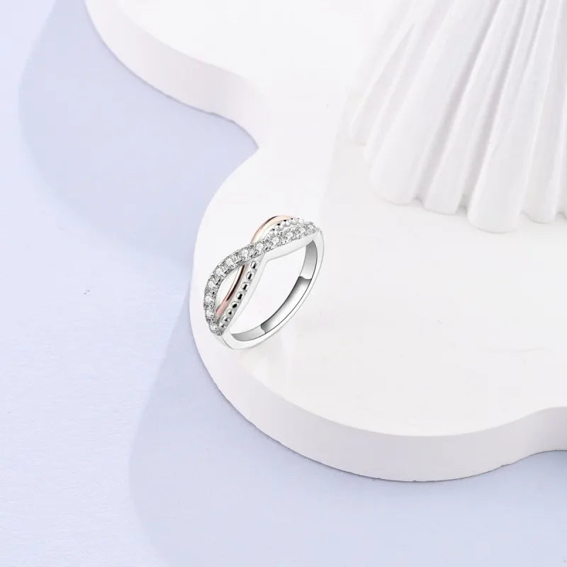 MISEFF Real 925 Sterling Silver Double Rings Simple Color Zircon Rings For Wedding Engagement Birthday Silver Jewelry Gift