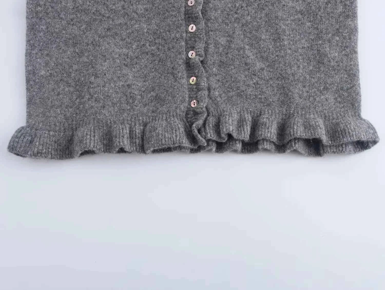 HXAO Sweater Cardigans Ruffle Long Sleeve Knitted Cardigan For Women Autumn Bolero Knitwears Button-Down Bluey Gray Cardigan