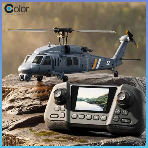 4DRC L2 RC Helicopter 8K Aerial Camera Builtin Screen Remote Control 6Axis Gyro Single Blade Black Hawk Apache Military For Boys