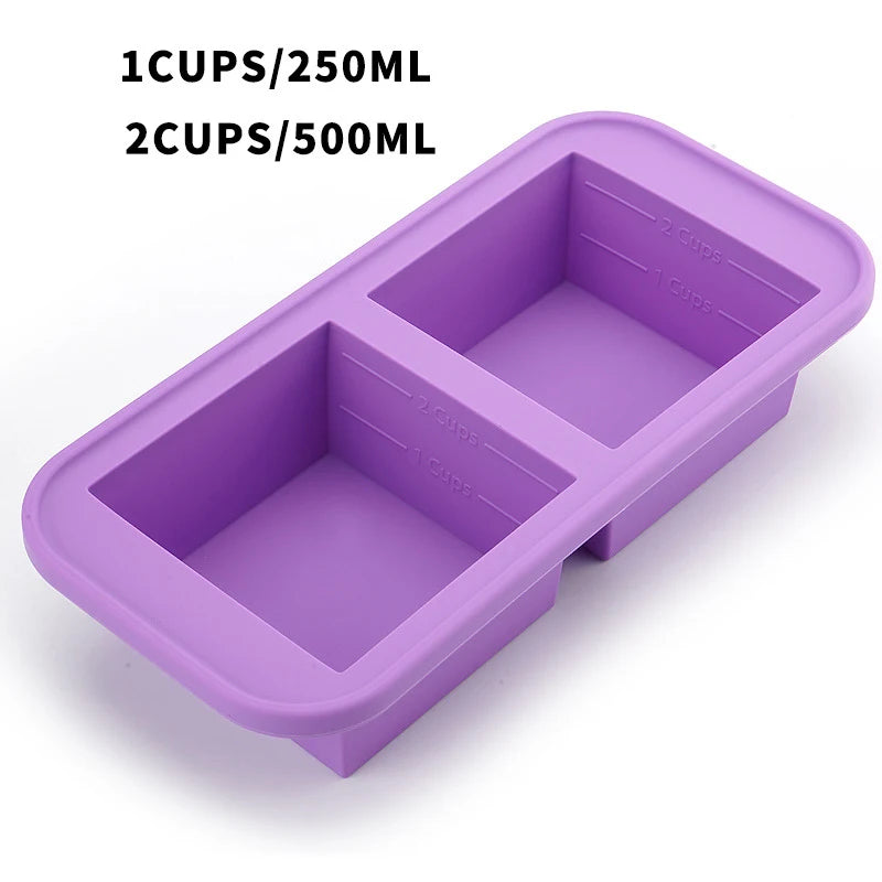 1PC 2/4/6Grid Silicone Freezer Mold with Lid Refrigerated Food Storage Box Food Box Ice Tray Mold Ice Box Fresh-keeping Box