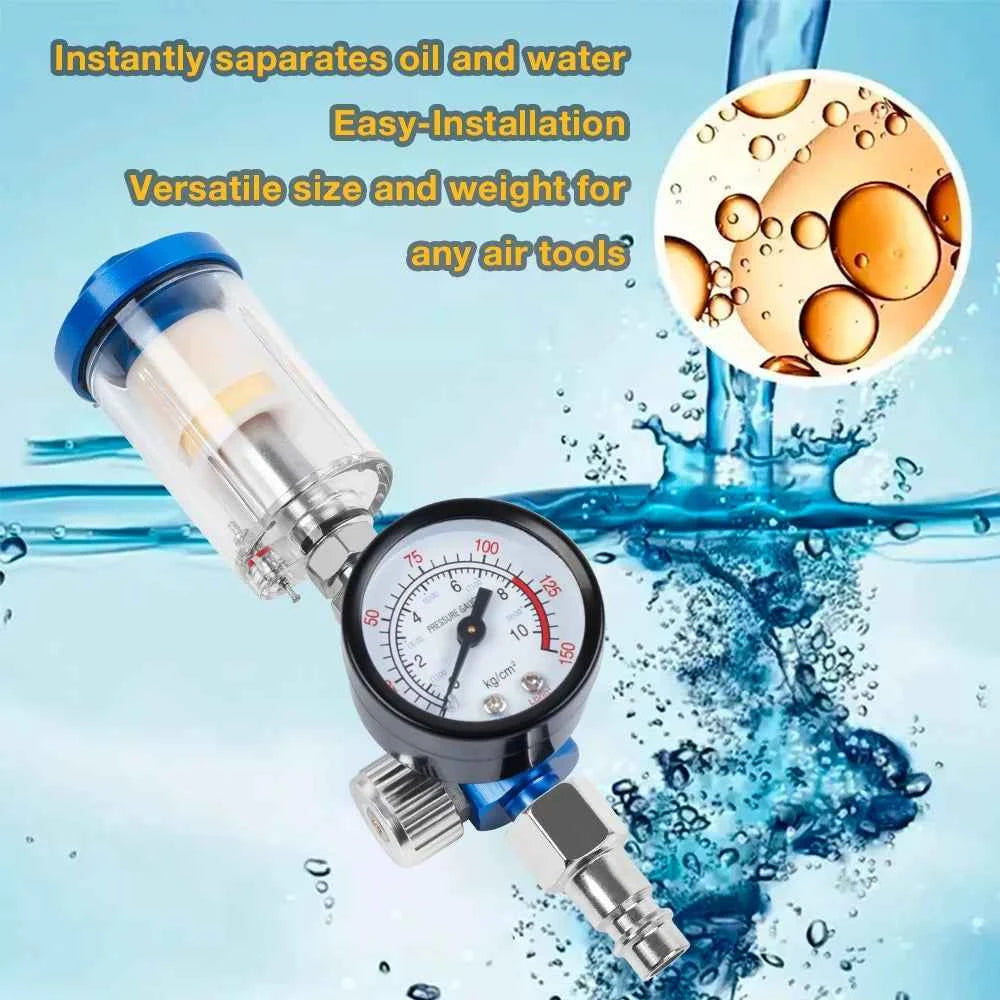 Spray Gun Oil/Water Separator, 1/4" Filter Pressure Regulator, EU Adapter With Air Pressure Regulator, Air Compressor Regulator